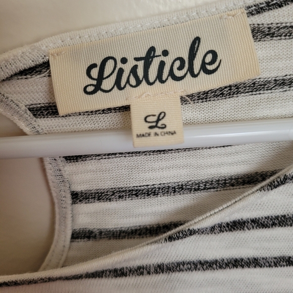 Listicle Black White High Low Striped Pocket Short Sleeve Dress Size Large - Picture 10 of 12